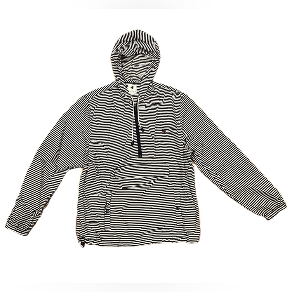 Southern Proper Black & White Striped Hooded Rain Anorak